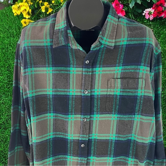 Brown and "Oscar the Grouch" Green Plaid Flannel Shirt - Size XXL - Picture 1 of 8